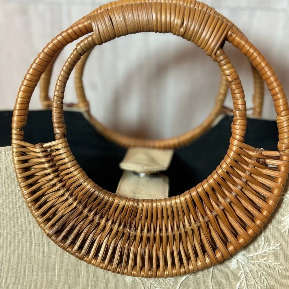 Mad Bags Black and Tan Canvas and Woven Tote Bag - Picture 3 of 12